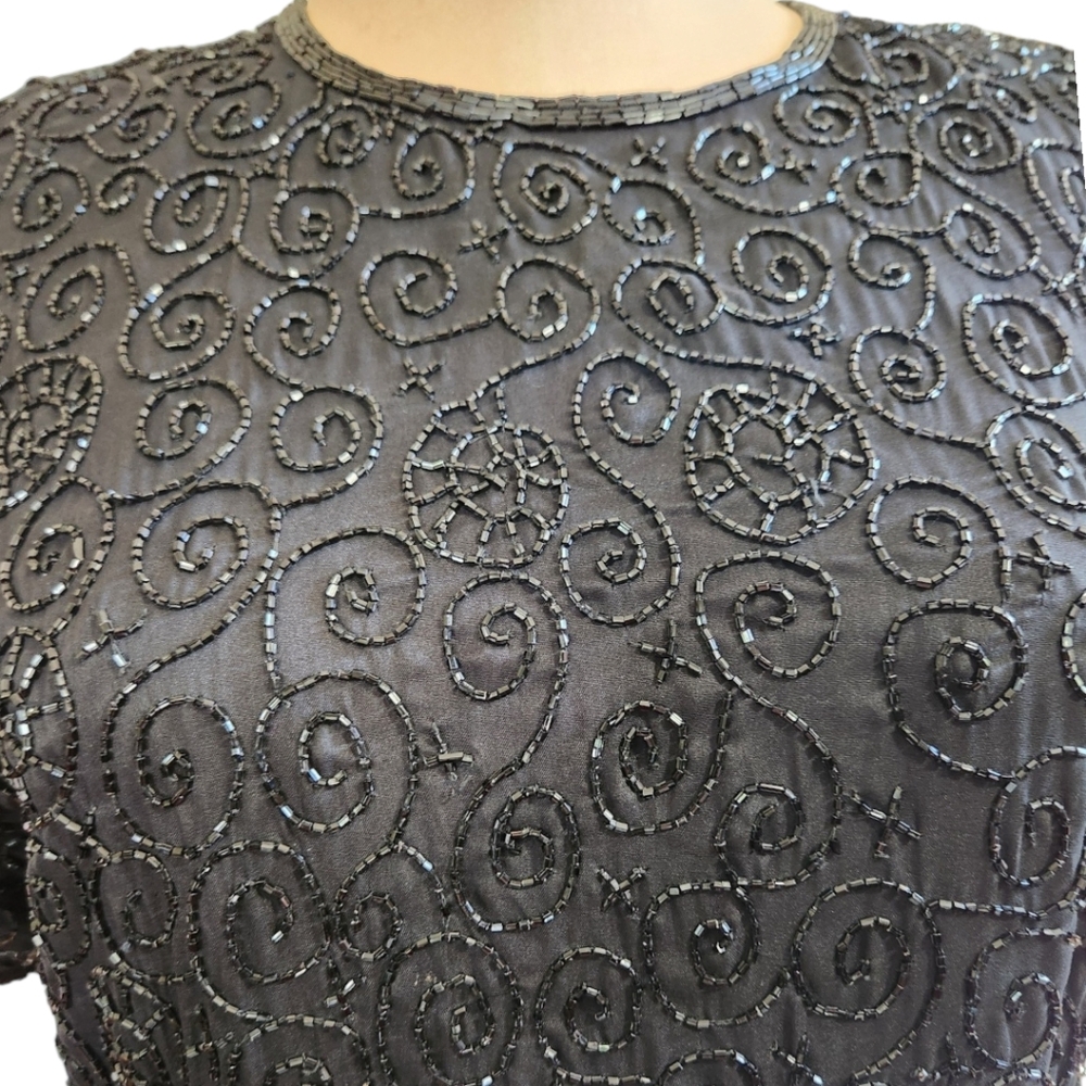VINTAGE 1980s SISTER MAX Beaded Silk Sheath Cocktail Dress - Size M - Picture 4 of 10